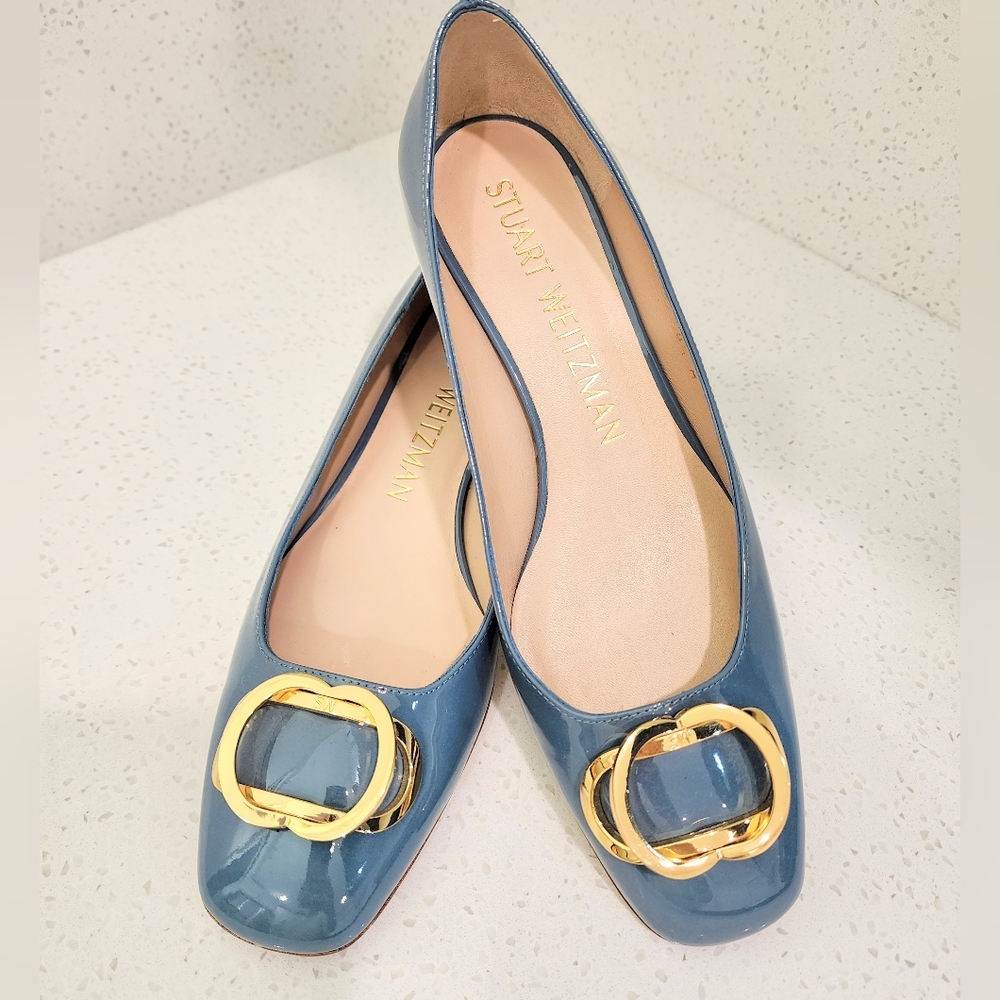 Stuart Weitzman Anicia 25 Cerulean Blue Patent Leather Flats  8.5M